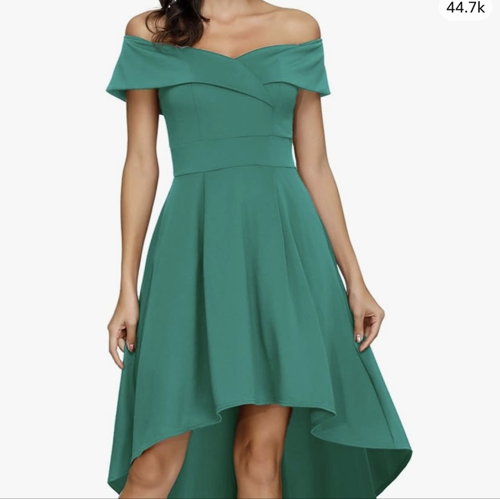 Teal Emerald Green Off-Shoulder Plus Size High Low Dress 2XL NWT